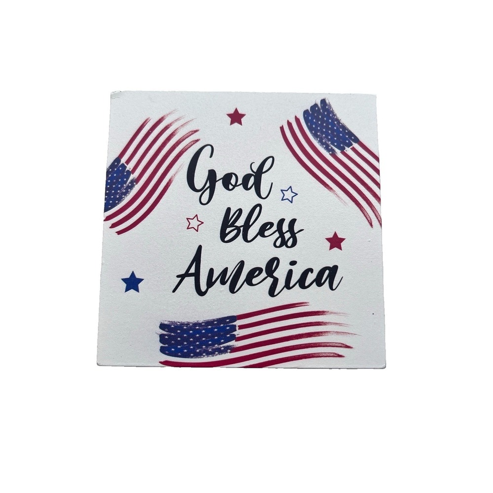 July 4th Flags God Bless America Wood Sign Independence Day Tabletop Home Decor